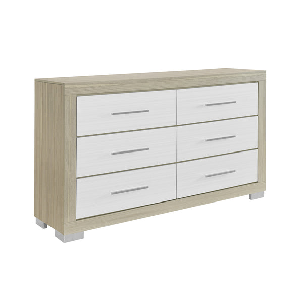English Elm ELSA Two-Tone Solid Wood Chest with Bar Handles and Spacious Drawers on Sturdy Block Style Legs Natural+White 62.83 L x 19.21 W x 38.62 H B201P347836