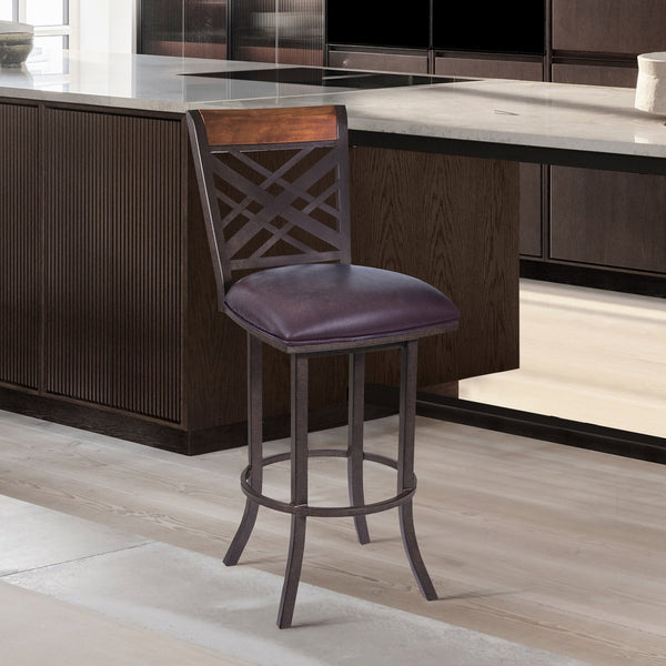 English Elm Mivara 30" Barstool Auburn Bay Finish with Brown PU Upholstery, Stainless Steel Base, Modern Durable Seating B2736P354272