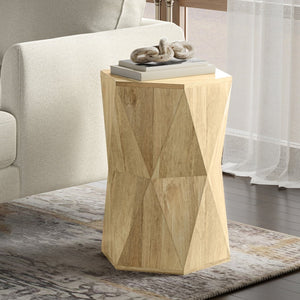 English Elm Mckinley Solid Mango Wood Geometric Side Table Sculptural Accent for Modern Living B136P419895