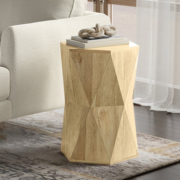 English Elm Mckinley Solid Mango Wood Geometric Side Table Sculptural Accent for Modern Living B136P419895