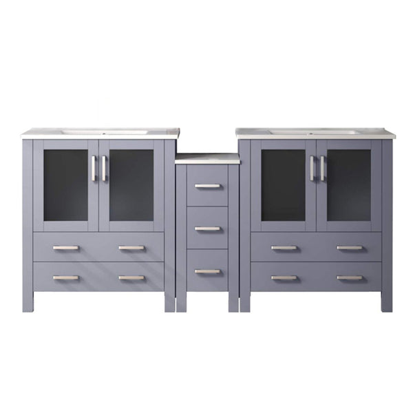 English Elm Dark Grey 72 in Double Bath Vanity with Side Cabinet, White Ceramic Top, Soft-Close Drawers, Durable Counter B2731S00613