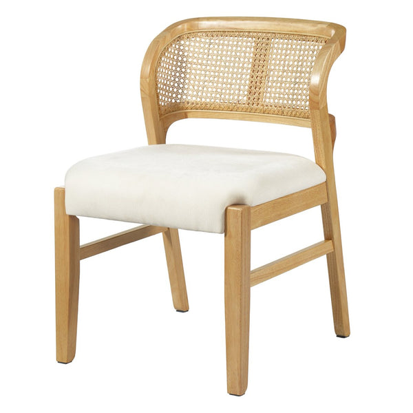 English Elm Mid-century Modern Rattan Cane Back Dining Chair Set Rubberwood Frame Upholstered Seat N768P437928N