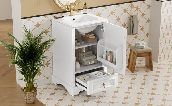 English Elm 20 Inch Bathroom Vanity with Ceramic Sink, Soft-Close Door, Adjustable Shelf, Smart Storage Organizing Design White N729P299505K