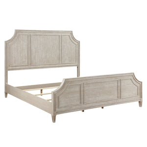 English Elm Traditional Leander Queen Bed Light Brown Oak Veneer Curved Frame Picture Molding Elegant Bedroom Statement B011S01105