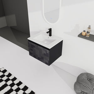 English Elm 24'' Floating Wall-Mounted Bathroom Vanity With Ceramic Sink, Soft-Close Cabinet & Modern Design W999S00170