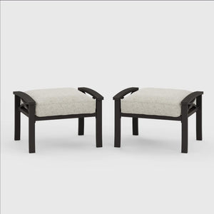 English Elm Set of 2 Outdoor Steel Ottomans with Water Repellent Cushions for Patio or Deck Light Khaki+Beige B082P455155