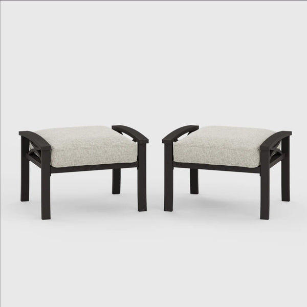 English Elm Set of 2 Outdoor Steel Ottomans with Water Repellent Cushions for Patio or Deck Light Khaki+Beige B082P455155
