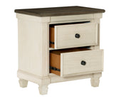 English Elm Transitional Rustic Style 1 Piece Nightstand Of 2X Drawers Antique White and Rosy Brown Bedroom Furniture