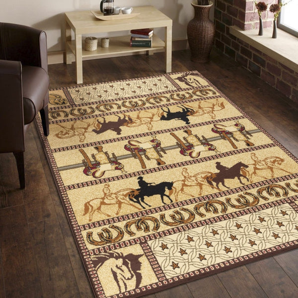English Elm Tribes Beige 2 Ft. X 3 Ft. Durable Southwest Area Rug - Kid & Pet Friendly, Easy Care Design B186P181015-GIGA