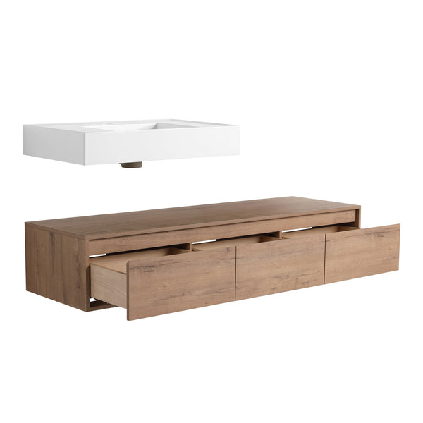 English Elm 60-Inch Wall-Mounted Bathroom Vanity With Stylish Resin Sink, Soft-Close Drawers & Modern Design W999S00355