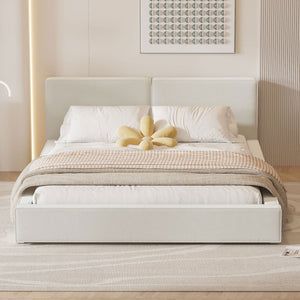 English Elm Queen Upholstered Platform Bed with Velvet Headboard, Solid Wood Slats, Sturdy 500lb Capacity, Modern Chic Design Beige SF000162AAA