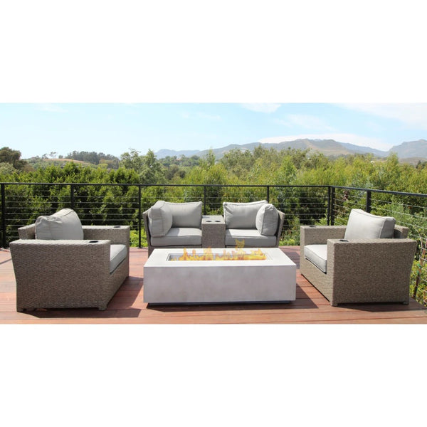 English Elm Ready-To-Use 6-Piece Wicker Patio Conversation Set With Fire Pit, Cushions & Seating For 4+ Comfort B120S00222-GIGA