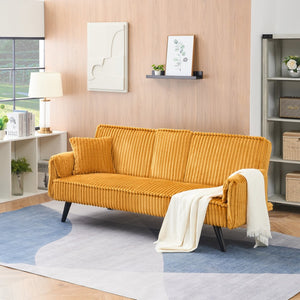English Elm Minimalist Corduroy Three Seat Sofa with Reclining Backrest and Built in Cup Holders W1658P251973