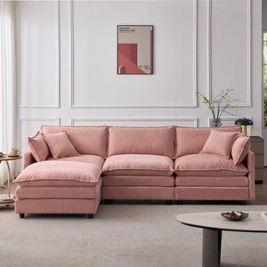 English Elm 105" L-shaped Chenille Sectional with Ottoman Pocket Spring Living Room Sofa Pink W1097S00232