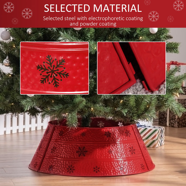 English Elm HOMCOM Steel Christmas Tree Collar Ring Skirt Cover for 7.5ft Trees, Durable Powder-Coated Guard, 26" x 9" Red W2225P229116