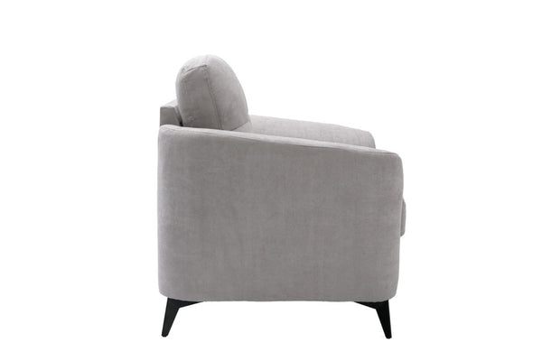 English Elm Carlotta Woven Fabric Accent Chair Grid Tufted Cushions Black Metal Legs Living Room Light Gray B2749P413395