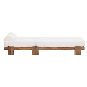 English Elm U_style Acacia Wood Outdoor Chaise Lounge with Retractable Tray and Padded Headrest Beige WY000473AAA