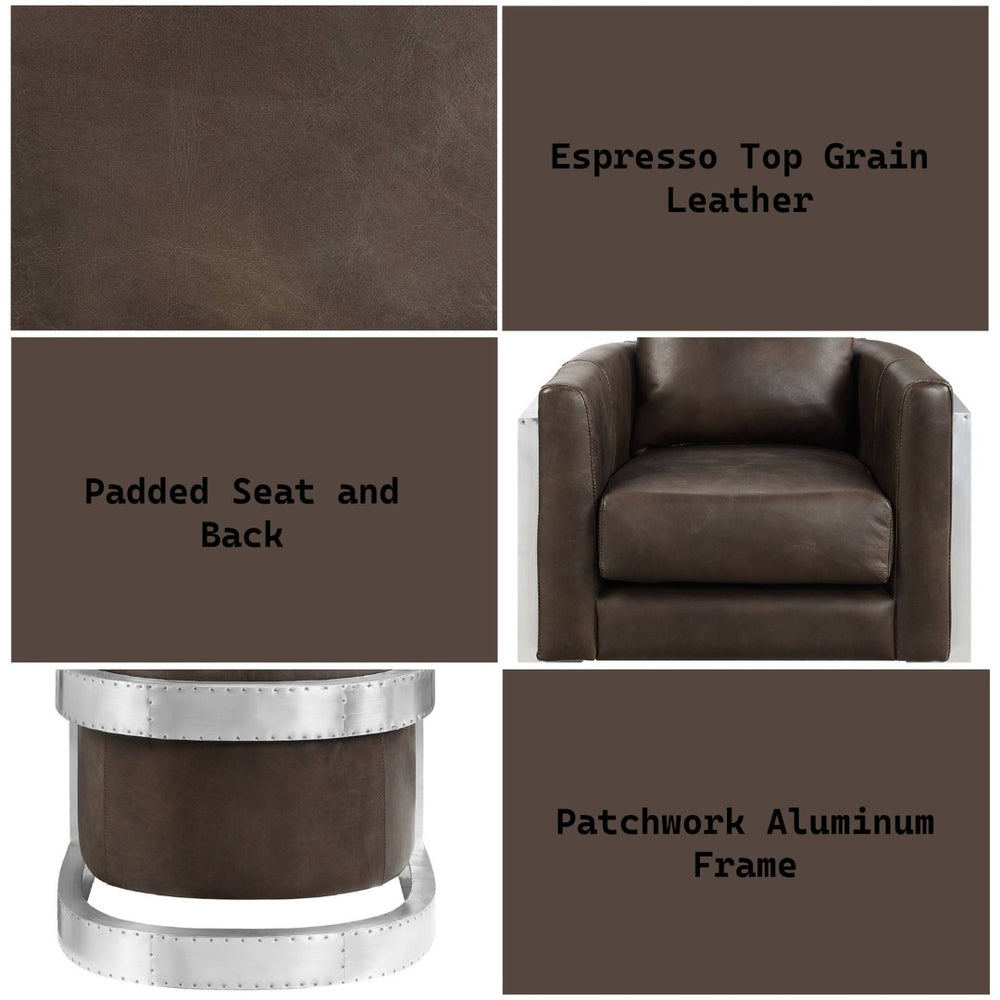 English Elm Betla Top Grain Leather Accent Chair with Sculptural Aluminum Frame for Modern Spaces B2726P457630