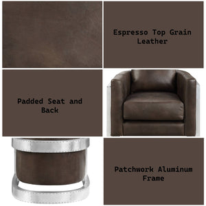 English Elm Betla Top Grain Leather Accent Chair with Sculptural Aluminum Frame for Modern Spaces B2726P457630