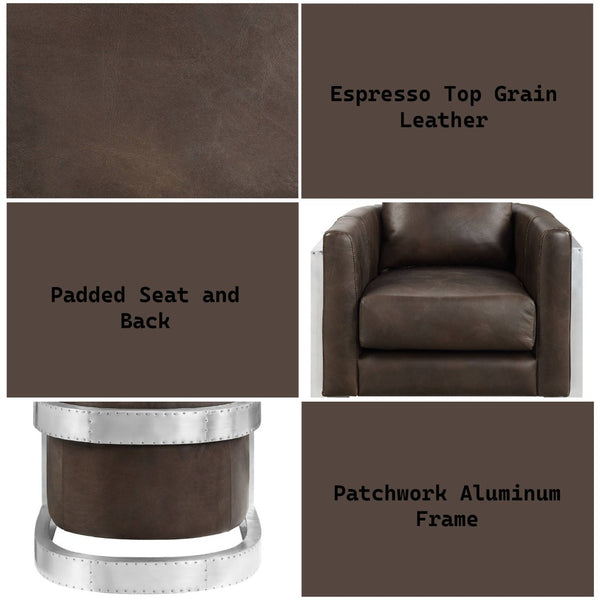 English Elm Betla Top Grain Leather Accent Chair with Sculptural Aluminum Frame for Modern Spaces B2726P457630