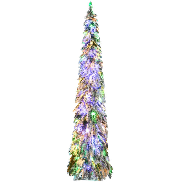 English Elm Homcom 7Ft Prelit Pencil Christmas Tree With 534 Snow Flocked Branches & 350 Led Lights For Narrow Spaces W2225P249623