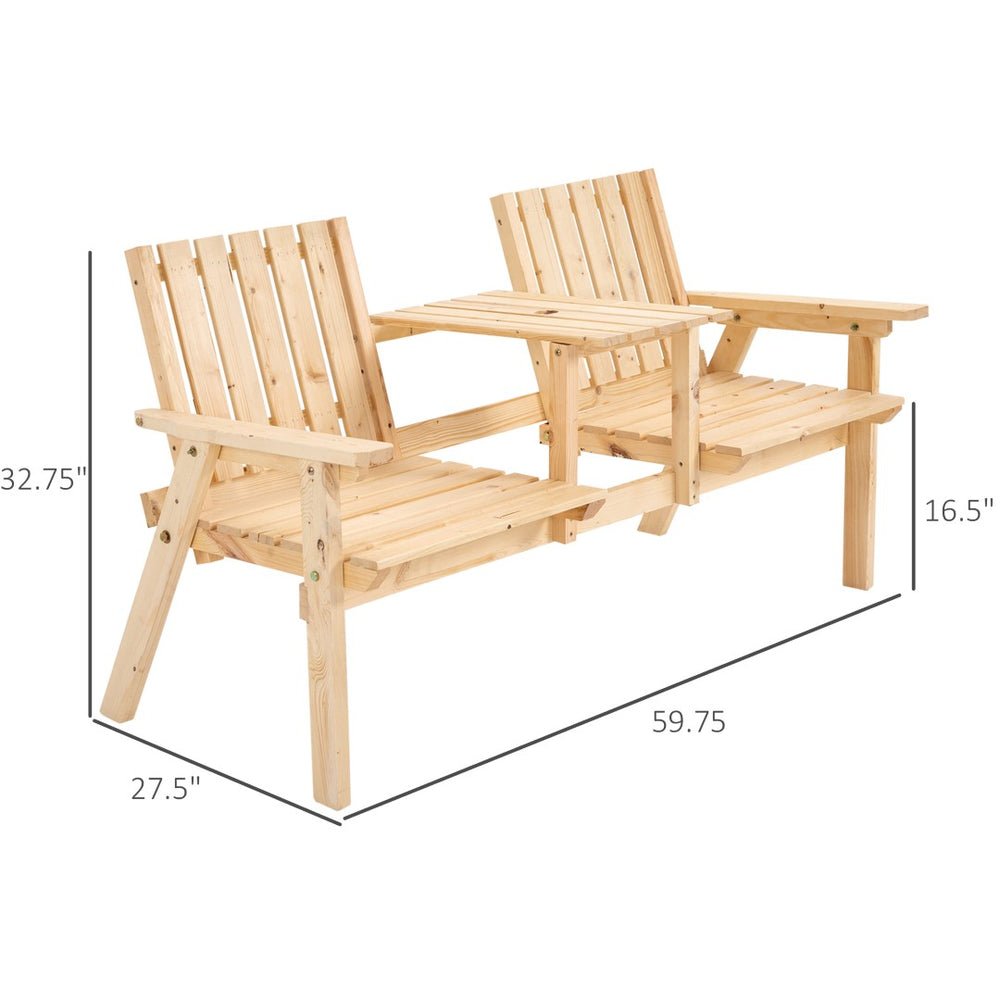 English Elm Bench with Built-in Table and Umbrella Hole Slatted Fir Wood Outdoor Patio Seat T3971P389275