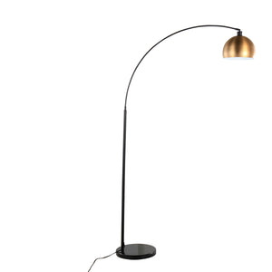 English Elm March Contemporary Floor Lamp - Black Marble Base & Antique Brass Shade - Modern Arc Design Elegance B202S01366