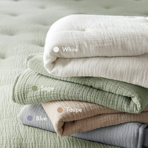 JLA Home Harbor House Blue - Cotton breathable muslin Euro sham with crinkled gauze and delicate embroidery for cozy layered style Taupe HH11-1894
