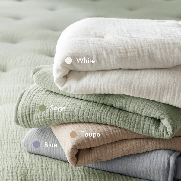 JLA Home Harbor House Blue - Cotton breathable muslin Euro sham with crinkled gauze and delicate embroidery for cozy layered style Taupe HH11-1894