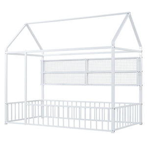 English Elm Twin House Frame Bed Powder Coated Steel with Built in Shelves for Kids Room N737P175360K