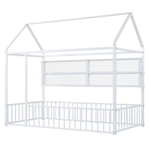 English Elm Twin House Frame Bed Powder Coated Steel with Built in Shelves for Kids Room N737P175360K