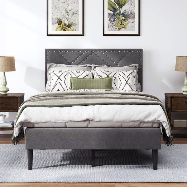 English Elm Full Linen Storage Bed Frame with Rubberwood Platform, Quiet, Sturdy Support, 7.2" Under-Storage Space Carbon Gray W2896P208849