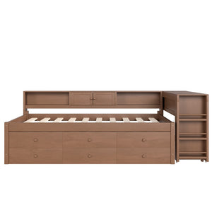 English Elm Twin Daybed Pine Frame with Trundle Desk Hutch Shelves and Storage for Kids Rooms Brown W1580S00459