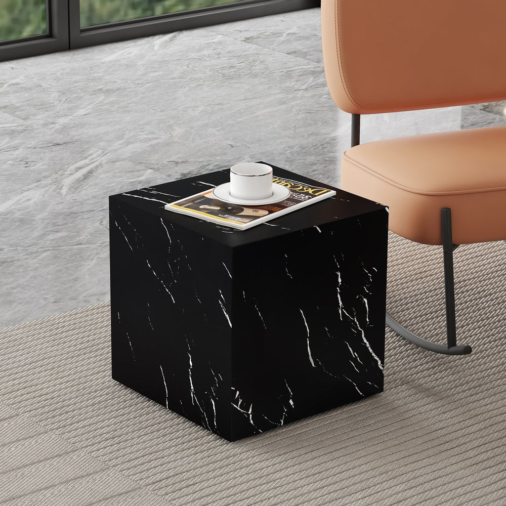 English Elm 15.7*15.7*15.7 Black Marble Texture MDF Coffee Table - Luxurious Cube Side Table, No Assembly, Versatile Decor Accent W1151P227822