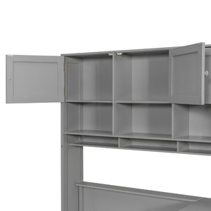 English Elm Wooden Twin Loft Bed with Built-in Desk Wardrobe Storage Drawers and Led Lighting N820S00069E