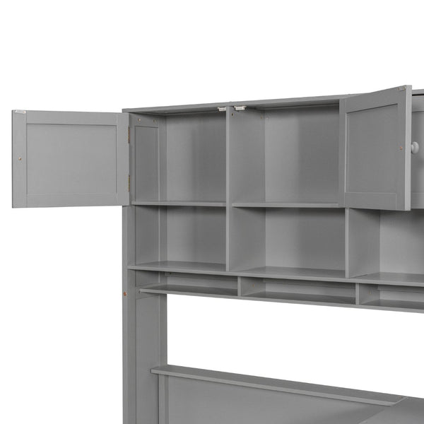 English Elm Wooden Twin Loft Bed with Built-in Desk Wardrobe Storage Drawers and Led Lighting N820S00069E