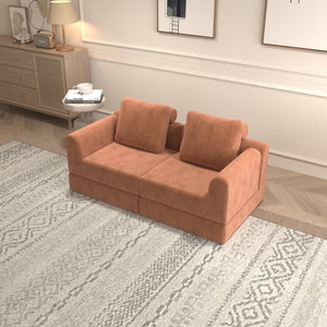 English Elm Convertible Folding Sofa Bed Brick Red Corduroy, Space-Saving Memory Foam Sleeper Couch for Small Spaces W1960S00011