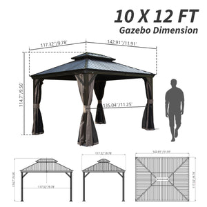 English Elm 10' X 12' Hardtop Gazebo - Durable Metal Canopy With Drainage, Curtains & Netting For Outdoor Relaxation W1859S00134
