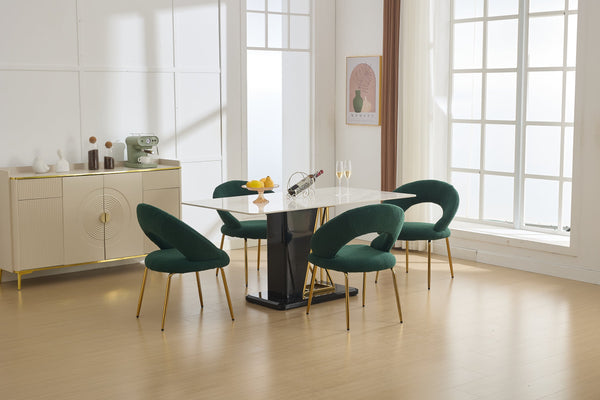 English Elm 061-Set Of 1 Plush Teddy Fabric Dining Chair With Ergonomic Backrest And Gold Legs For Modern Spaces W527P255488