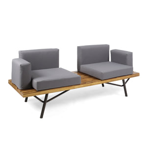 English Elm Christopher Knight Home® - Outdoor Acacia Wood 2 Seater Sofa with Water-Resistant Cushions, Rustic Metal Legs, Teak Finish 62255.00TFNH