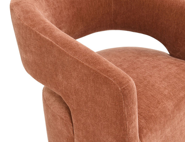 English Elm Rustic Orange Accent Arm Chair with Casters, Barrel Back, Neutral Textured Fabric, 25.6"W x 31.5"H B2741P401363