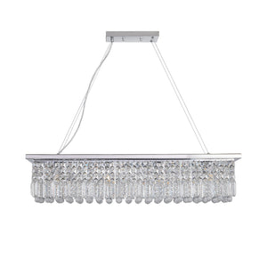 English Elm Modern Crystal Chandelier Rectangular 8-Light Raindrop Pendant for Kitchen Island Dining Room Chrome W2312P368688
