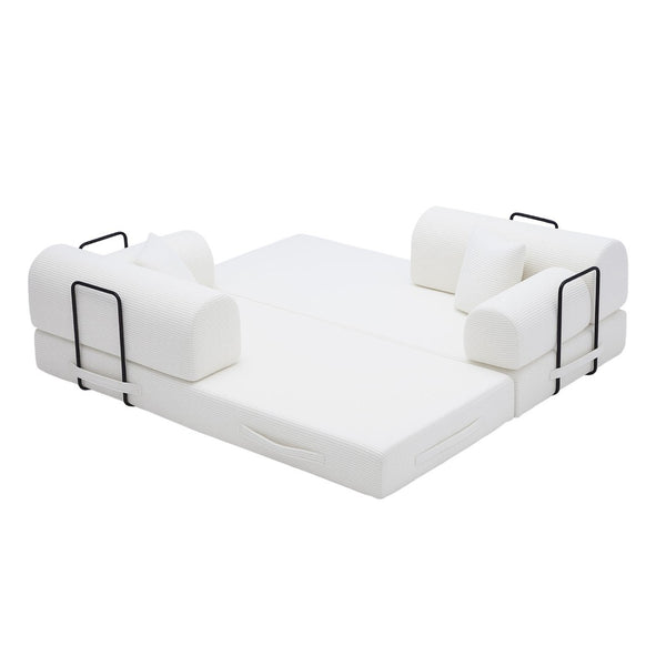 English Elm Convertible Corduroy Floor Sofa Folds Flat as Sleeper Daybed for Studio Living Beige W5532P438815