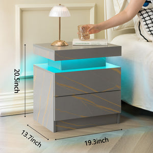 English Elm Nightstand LED Bedside Table with Adjustable Multi-Color Lights, Sleek Modern End Table for Bedroom Grey+Gold 22.83 L x 16.93 W x 7.68 H W2178138743