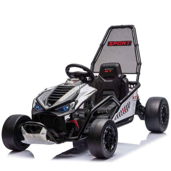 English Elm 24v Dual Motor Kids Go Kart with Drift Mode Roll Cage and Rear Suspension Ages 6 to 12 W1578P454061