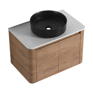 English Elm 30'' Wall-Mounted Bathroom Vanity With Ceramic Art Sink & Soft-Close Doors For Modern Style W999S00388
