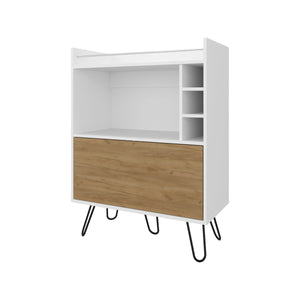 English Elm Wine White and Ash Wood Bar Cabinet with Drop-Down Door, Dual Shelves & Dedicated Wine Storage, Modern Appeal B062P290283