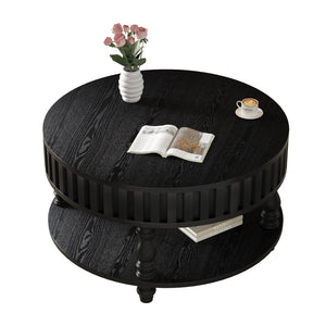 English Elm Farmhouse Fluted Square Coffee Table with Flip Top Hidden Compartment and Open Shelf Black W1445P370482