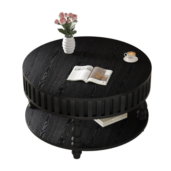 English Elm Farmhouse Fluted Square Coffee Table with Flip Top Hidden Compartment and Open Shelf Black W1445P370482