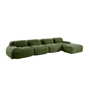 English Elm 4-seat Modular Corduroy Sectional Sofa with Curved Armrests for Living Rooms Olive Green W714S01262